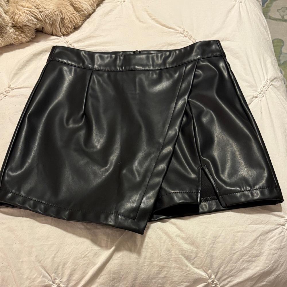 Black Faux Leather Skort